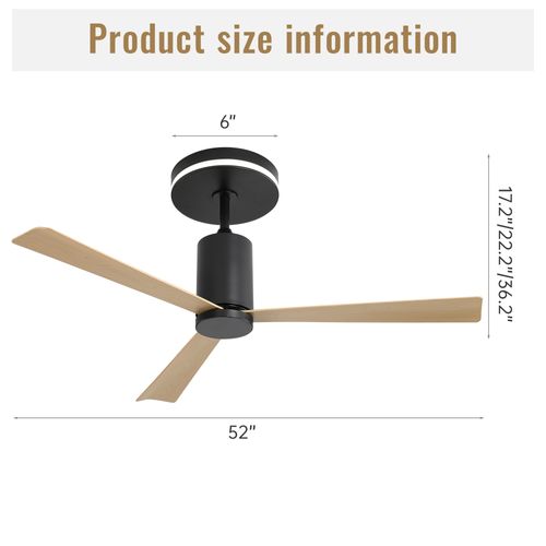 Ventilateur De Plafond Encastré De 52 Pouces Avec Éclairage LED, Télécommande Et 3 Pales En Abs