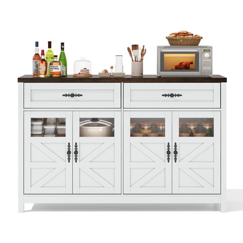 Buffet Seyakany Avec éclairage LED - 120x40x180 Cm - 2 Tiroirs, Portes Coulissantes - Noir - Meuble De Rangement - 6