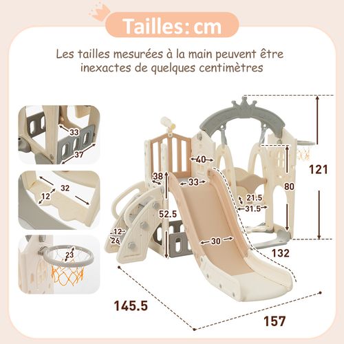 Aire De Jeux Enfant Avec Toboggan, Balançoire Réglable, Échelle, Télescope Et Panier De Basket