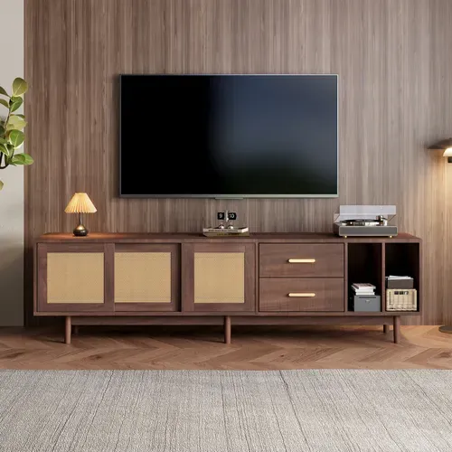 Meuble TV 190 Cm Marron Avec 2 Tiroirs De Rangement + 3 Portes, Mdf