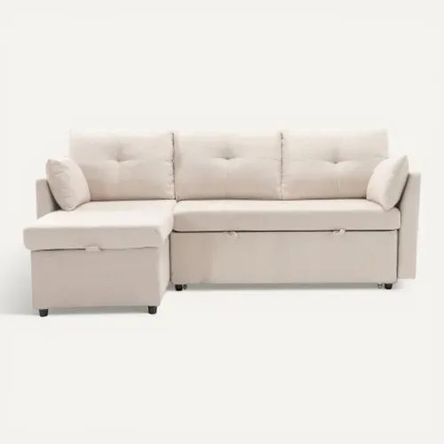 Canapé 3 Places, Canapé D'angle Convertible, Avec Sièges De Rangement, En Velours, Beige