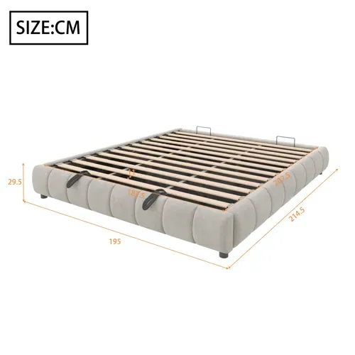 Lit Coffre Adulte 180x200cm En Velours Beige Avec LED, Lit Avec Rangement