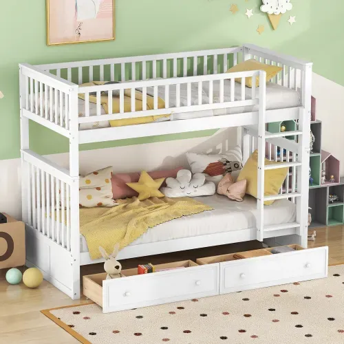 Lit Superposé 90x200 Cm Avec Rangements Et Tiroirs | Cadre En Bois Massif Pin | Gris | Pour Enfants Et Adolescents - 4