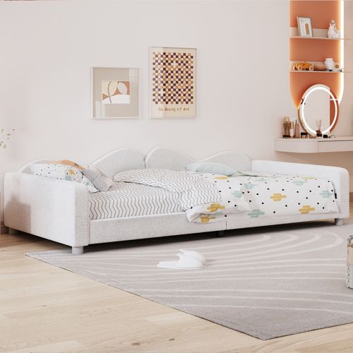 Lit Enfant 90x200cm, Lit Banquette En Tissu Teddy Blanc