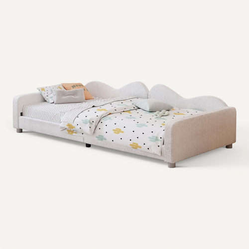 Lit Enfant 90x200cm, Lit Banquette En Tissu Teddy Blanc