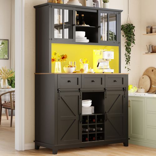 Buffet De Cuisine, Buffet Haut Noir 105 X 38.4 X 180 Cm , Mdf