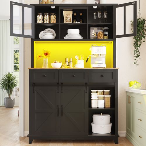 Buffet De Cuisine, Buffet Haut Noir 105 X 38.4 X 180 Cm , Mdf