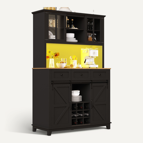 Buffet De Cuisine, Buffet Haut Noir 105 X 38.4 X 180 Cm , Mdf