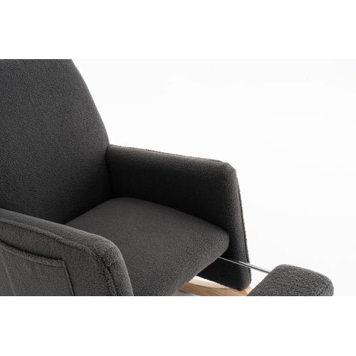 Rocking Chair, Fauteuil à Bascule En Tissu Teddy, Avec Repose-pieds Extensible, Sac Latéral, Noir