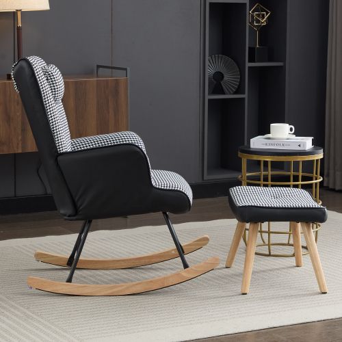 Fauteuil à Bascule Avec Repose-pieds - Rembourrage Velours Beige - Poches Latérales - Ergonomique Et Confortable - Pour Salon/chambre - 4