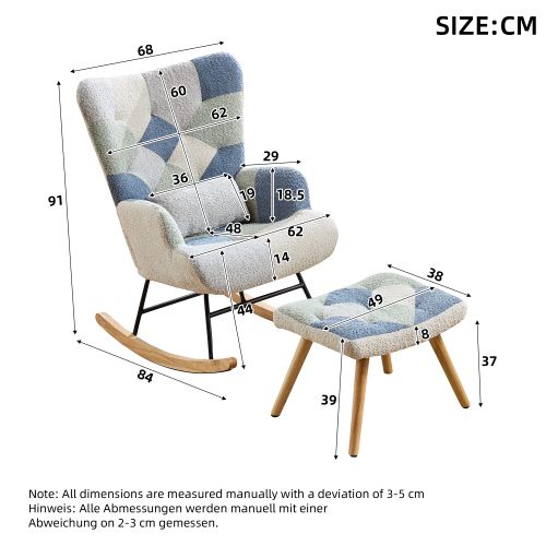 Rocking Chair, Fauteuil à Bascule Avec Repose-pieds, Couleurs Patchwork, Motif Pied-de-poule