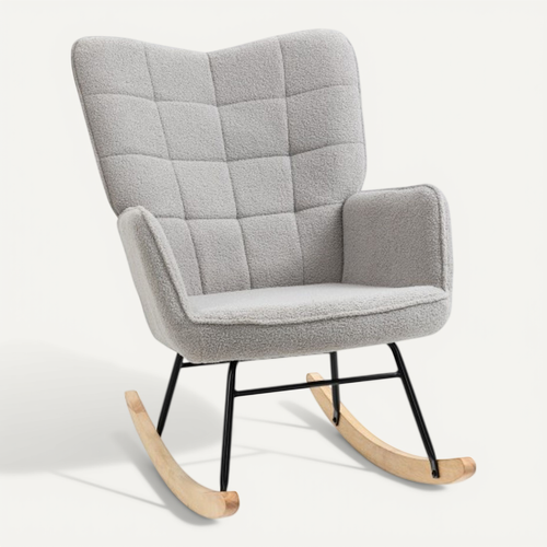 Fauteuil à Bascule Scandinave Tectake - Rembourré, Motif Matelassé, Cadre Acier | Pour Salon, Allaitement, Détente - 8