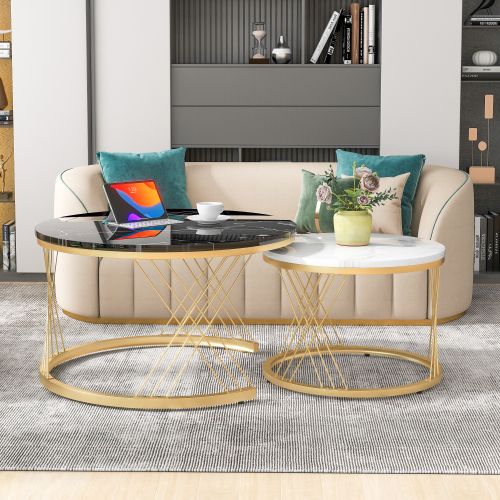 Merax Table basse Gigogne Moderne,Ensemble de 2 Table basse en Placage