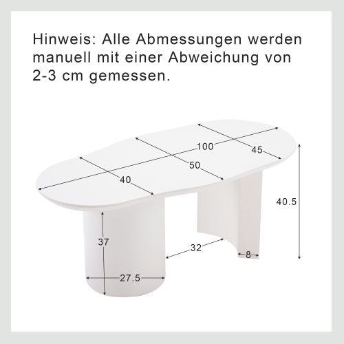 Table Basse Blanche Irrégulière, Pieds De Plaque De Support Cylindriques Et Courbés, Plateau Courbé