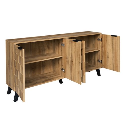 Credenza Moderna 4 Ante 160x35x78 Cm - Mobile Con Ripiani Regolabili E Maniglie Nere, Per Soggiorno, Camera Da Letto, Sala Da Pranzo