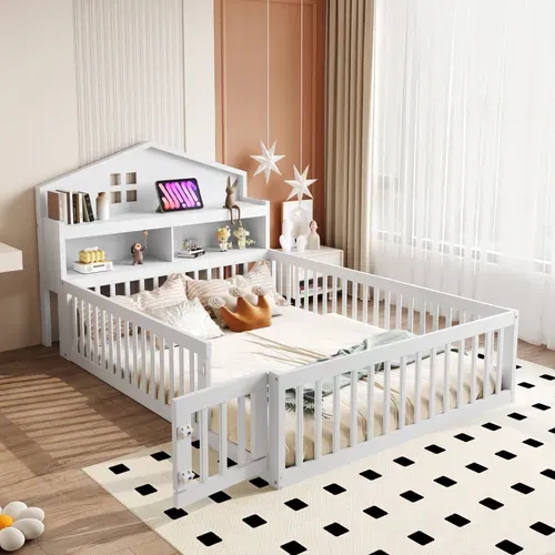Lit Cabane 140 X 200cm, Lit Enfant En Bois, Blanc