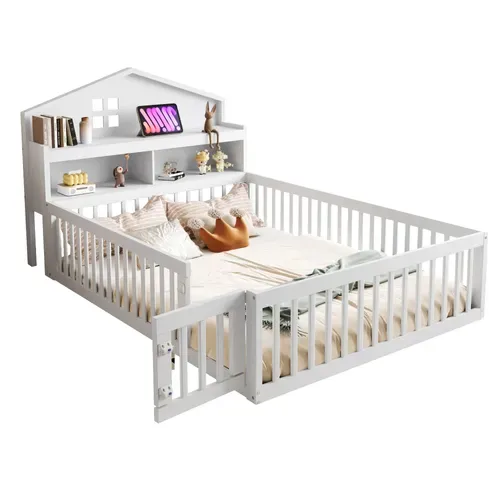 Lit Cabane 140 X 200cm, Lit Enfant En Bois, Blanc