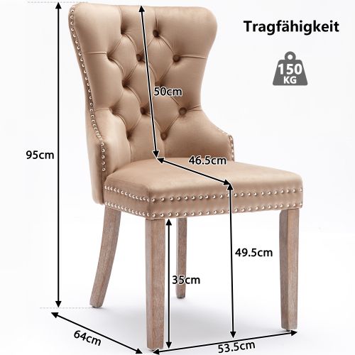 Lot De 2 Chaises En Velours Avec Dossiers Rembourrés Et Clous Décoratifs, Pieds En Bois, Marron