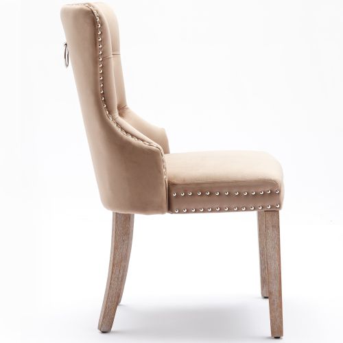 Lot De 2 Chaises En Velours Avec Dossiers Rembourrés Et Clous Décoratifs, Pieds En Bois, Marron