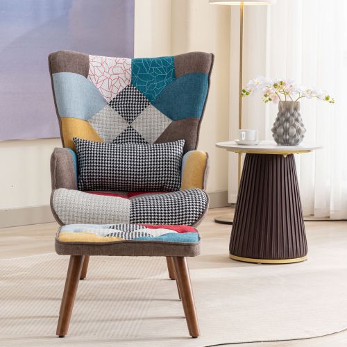 Fauteuil Multicolore En Tissu Avec Repose-pieds, Coussin
