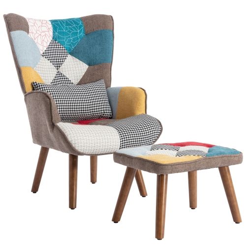 Fauteuil Multicolore En Tissu Avec Repose-pieds, Coussin