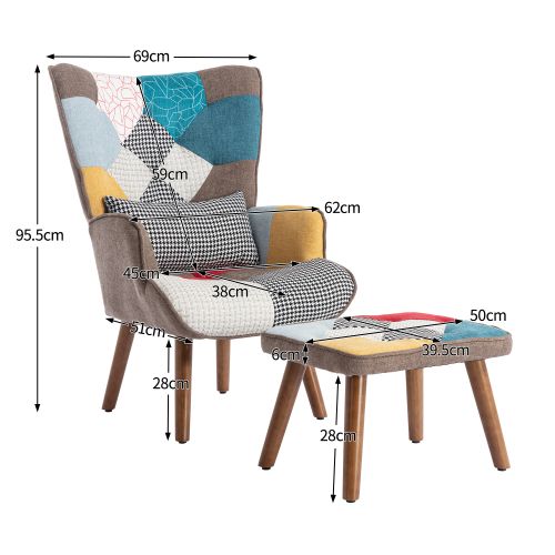 Fauteuil Multicolore En Tissu Avec Repose-pieds, Coussin