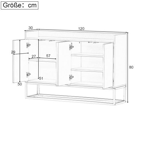 Buffet De Salon Blanc Avec 4 Portes Sans Poignée, Piètement En Métal Doré, Plateau Avec Balustrade