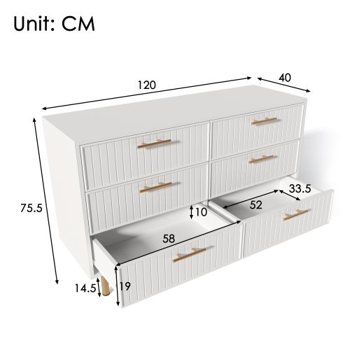 Commode Blanche à 6 Tiroirs Pour Chambres Et Tous Les Salons, 75x120x40 Cm