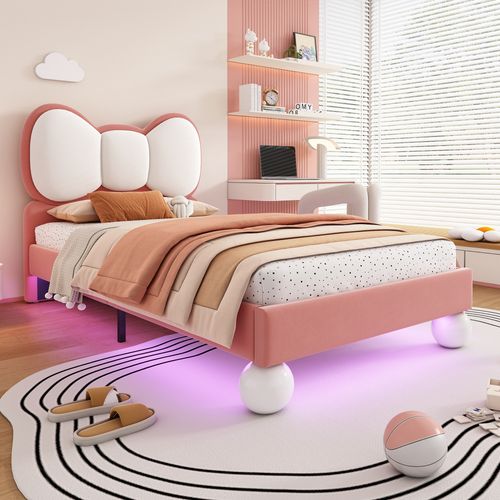 Lit rembourré, lit simple, lit enfant, tête de lit nœud papillon, bande
