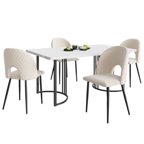 Ensemble De Table Avec Lot De 4 Chaises, Pieds De Chaise Réglables, Panneau Blanc, Beige - Ensemble table et chaises BUT