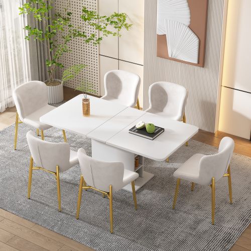 Table à Manger Extensible Rectangulaire Blanche Avec Rangements Ouverts