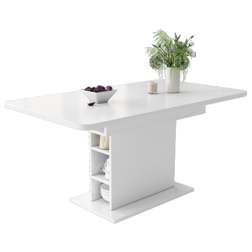 Table à Manger Extensible Rectangulaire Blanche Avec Rangements Ouverts