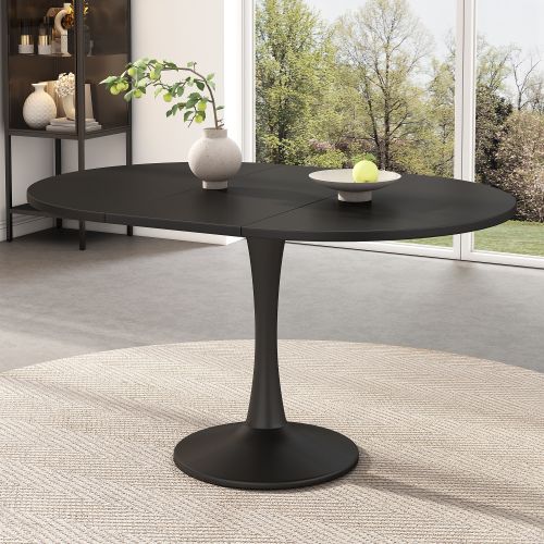 Table à Manger Extensible Ovale Noire, Base Ronde