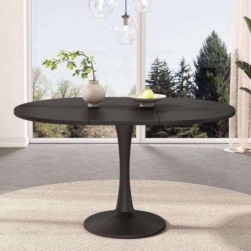 Table à Manger Extensible Ovale Noire, Base Ronde