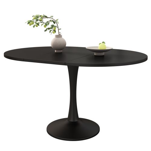 Table à Manger Extensible Ovale Noire, Base Ronde