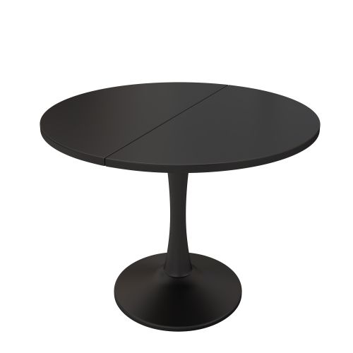 Table à Manger Extensible Ovale Noire, Base Ronde