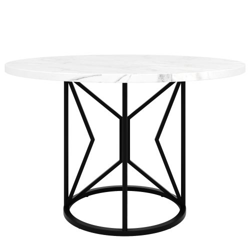 Table à Manger Ronde Blanche, Pieds De Table Géométriques En Métal Noir, En Placage De Marbre