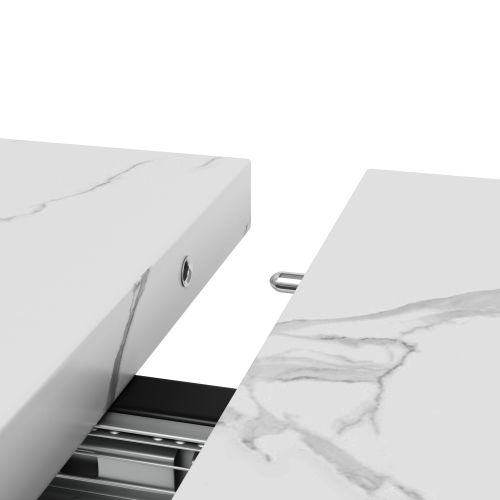 Table à Manger Extensible Rectangulaire Blanche, Structure En Métal Noir, En Placage De Marbre