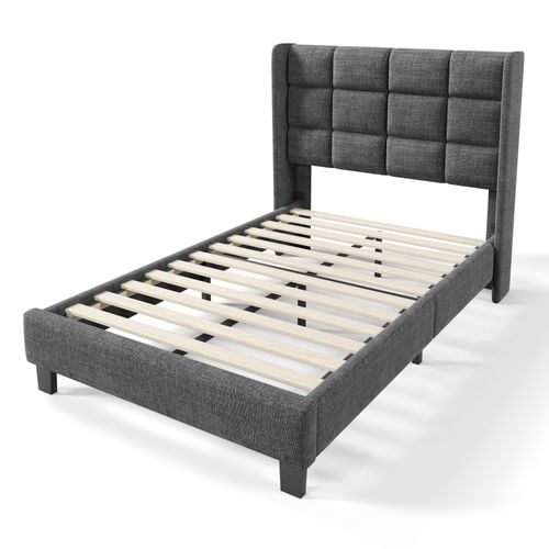 Lit90x200,lit 1 Place,lit Adulte,cadre De Lit,tête De Lit,lin,gris