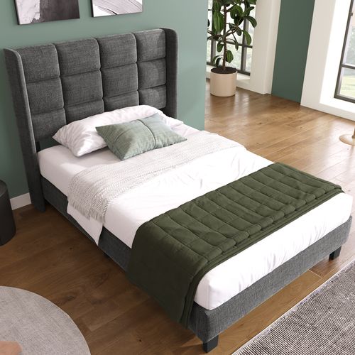 Lit90x200,lit 1 Place,lit Adulte,cadre De Lit,tête De Lit,lin,gris