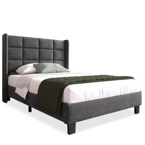 Lit90x200,lit 1 Place,lit Adulte,cadre De Lit,tête De Lit,lin,gris