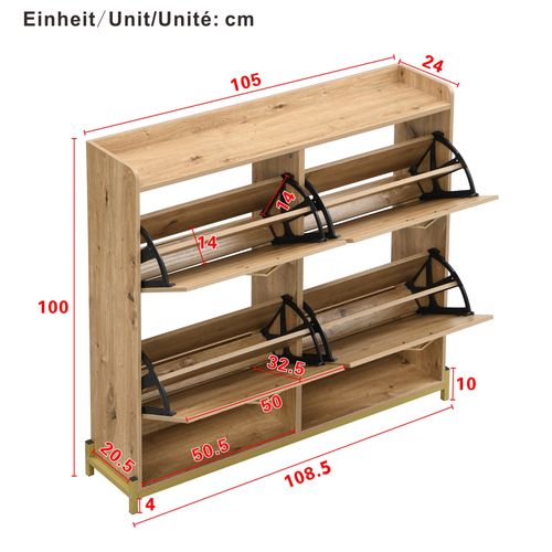 Meuble à Chaussures Avec Rangement, 4 Portes Et 2 Niches Imitation Bois