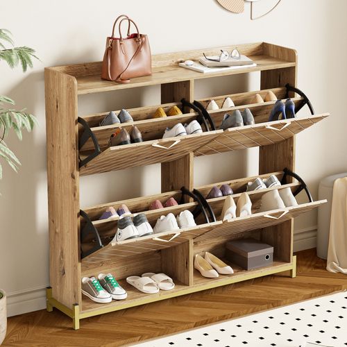 Meuble à Chaussures Avec Rangement, 4 Portes Et 2 Niches Imitation Bois