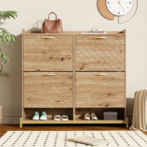 Meuble à Chaussures Avec Rangement, 4 Portes Et 2 Niches Imitation Bois