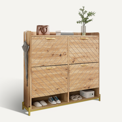 Meuble à Chaussures Avec Rangement, 4 Portes Et 2 Niches Imitation Bois