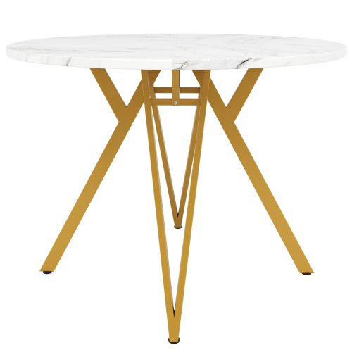 Table à Manger Ronde Avec Pieds En Métal Doré Et Plateau En Mdf, Pour Salon