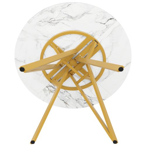 Table à Manger Ronde Avec Pieds En Métal Doré Et Plateau En Mdf, Pour Salon