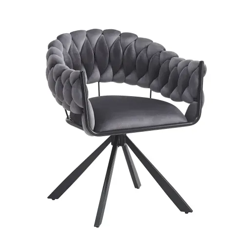 Lot De 4 Chaises De Salle à Manger En Velours Gris, Pieds Réglables En Métal Noir