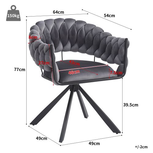 Lot De 4 Chaises De Salle à Manger En Velours Gris, Pieds Réglables En Métal Noir
