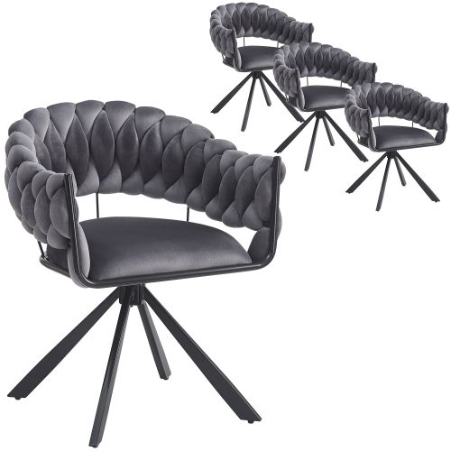 Lot De 4 Chaises De Salle à Manger En Velours Gris, Pieds Réglables En Métal Noir